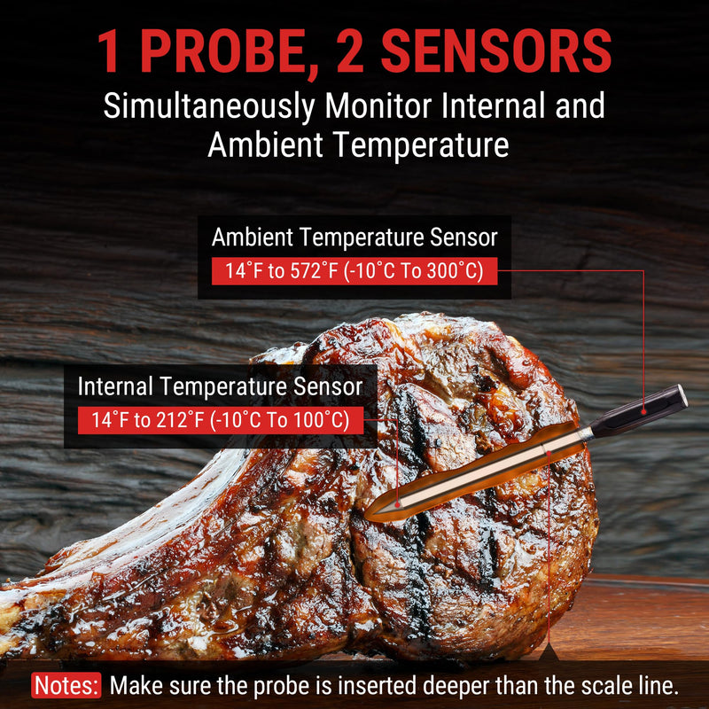 ThermoPro TempSpike 500 ft Wireless Meat Thermometer Digital, Bluetooth Meat Thermometer Wrieless for Beef Lamb Chicken Turkey, Smoker Acccessories for Rotisserie Sous Vide BBQ Oven Air Fryer Orange