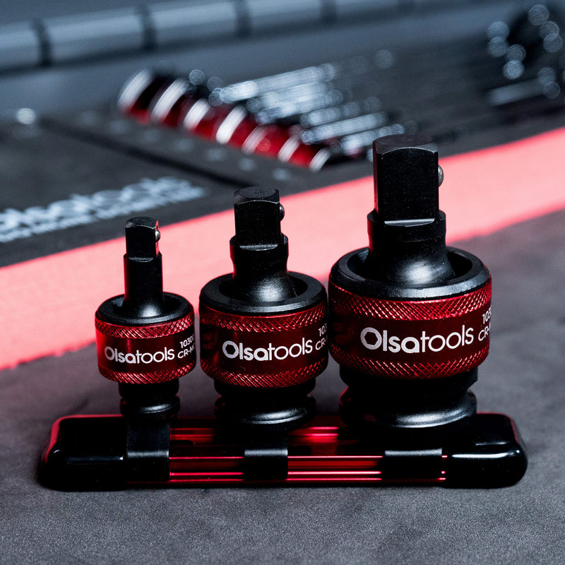 Olsa Tools Impact Universal Joint Socket Adapter Set - 3Pc 1/2",3/8" & 1/4" Drive - 30° Swivel Angle Sockets - Cr-Mo Impact Rated - Durable Mechanics Tool - Part 1459 1/4, 3/8 & 1/2" Drive