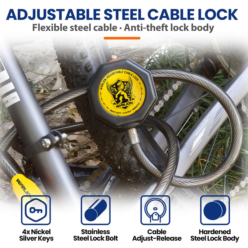 WARLION Heavy Duty Adjustable Cable Lock, 6ft x 3/8" Braided Steel Security Cable, Outdoor Anti-Theft Lock for Bicycles, Scooters, Patio Furniture, Spare Tires, Generator, Cooler, Grill, Ladder 6ft x 3/8" diameter