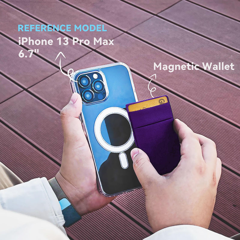 Magnetic Wallet for iPhone 17/16/15/14/13/12 Series, 5 Card Stick on Back of Phone Credit Cards, Leather Card Holder, Dark Purple
