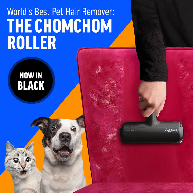 ChomChom Roller Pet Hair Remover and Reusable Lint Roller - Cat and Dog Hair Remover for Furniture, Couch, Carpet, Clothing and Bedding - Portable, Multi-Surface Fur Removal Tool (Black) Black
