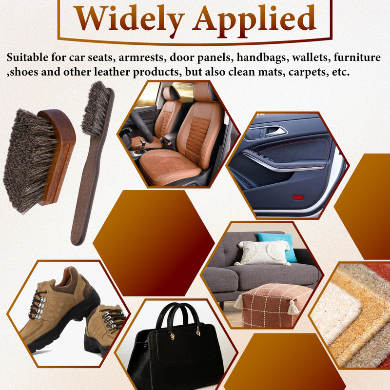 2 PCS Leather Brush Car Detailing, Horse Hair Brush, Upholstery Brush for Cleaning, Car Interior Brush, Carpet Brush for Car Detailing, for Car Interior Seat, Carpet, Upholstery, Furniture and Shoes