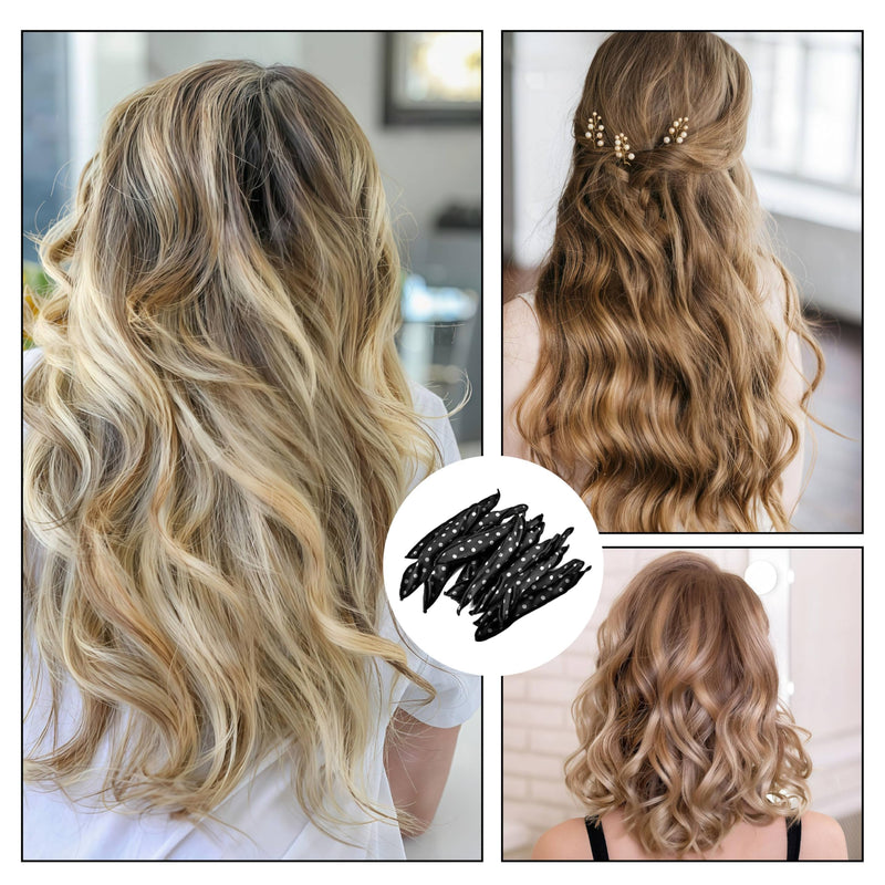 12PCS No Heat Hair Curlers, Curlers Heatless (Black Polka Dots) | Soft Satin Sponge Rollers for Long Short Hair, Heatless Curlers Overnight, Wave Formers for Natural-Looking Pillow Soft Curls