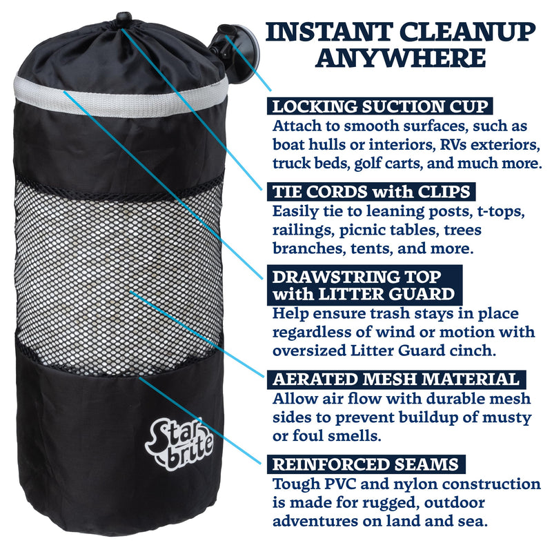 STAR BRITE Mesh Trash Bag with Locking Suction Cup & Litter Guard Cinch Tie - for Boats, RVs, Gold Carts, & Outdoor Adventures - Durable & Washable, 5 Gallon Capacity (52074)… Large