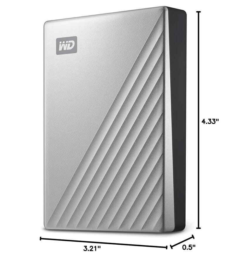 WD 2TB My Passport Ultra, Silver, Portable External Hard Drive, backup software with defense against ransomware, and password protection, USB-C and USB 3.1 - WDBC3C0020BSL-WESN PC