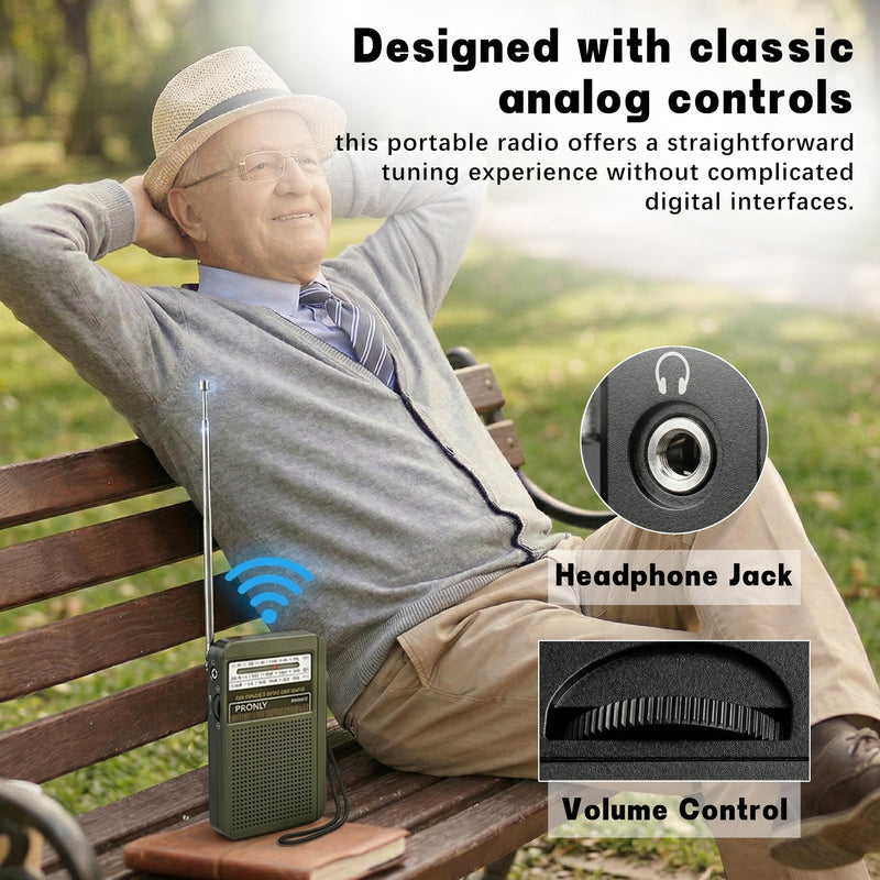 Portable AM FM Radio, 3 Band Transistor Radio with Shortwave, USB-C Rechargeable Portable Radio with Speaker & Telescopic Antenna for Home Camping Emergency, Green Army Green
