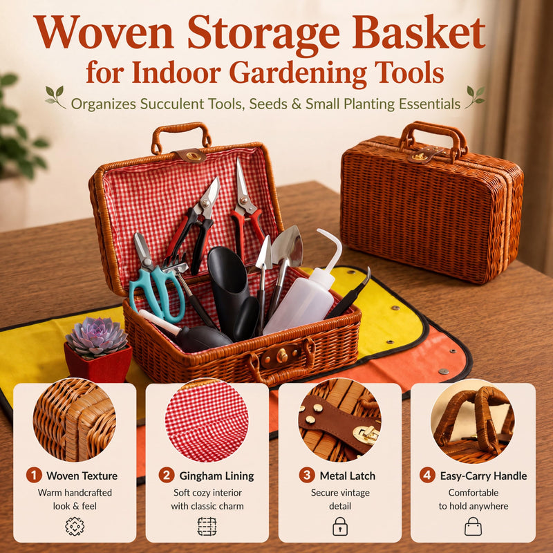Repotting Mat and Planting Tools for Indoor Plants with Pruning Shears, Wicker Basket for Succulents and Houseplants, Plant Gift for Women and Men