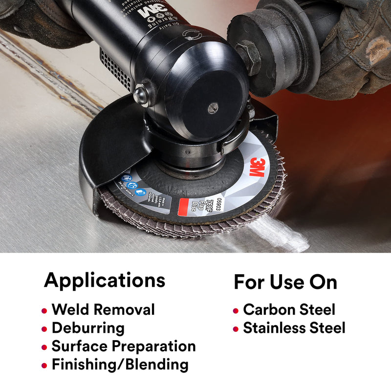 3M Flap Disc 769F, Type 27, 40+, 4-1/2 in x 7/8 in, High Performance Abrasive, Ceramic Precision-Shaped Grain Grinding and Finishing Disc, Carbon Steel, Stainless Steel