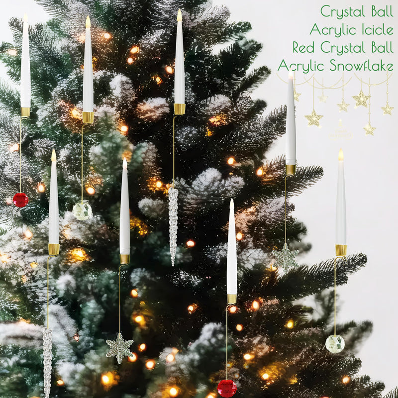 Flameless Christmas Tree Candles with Remote, 12 Pack Battery Operated LED Candles for Christmas Tree Flickering Flame for Xmas Indoor Decor - Acrylic Snowflake