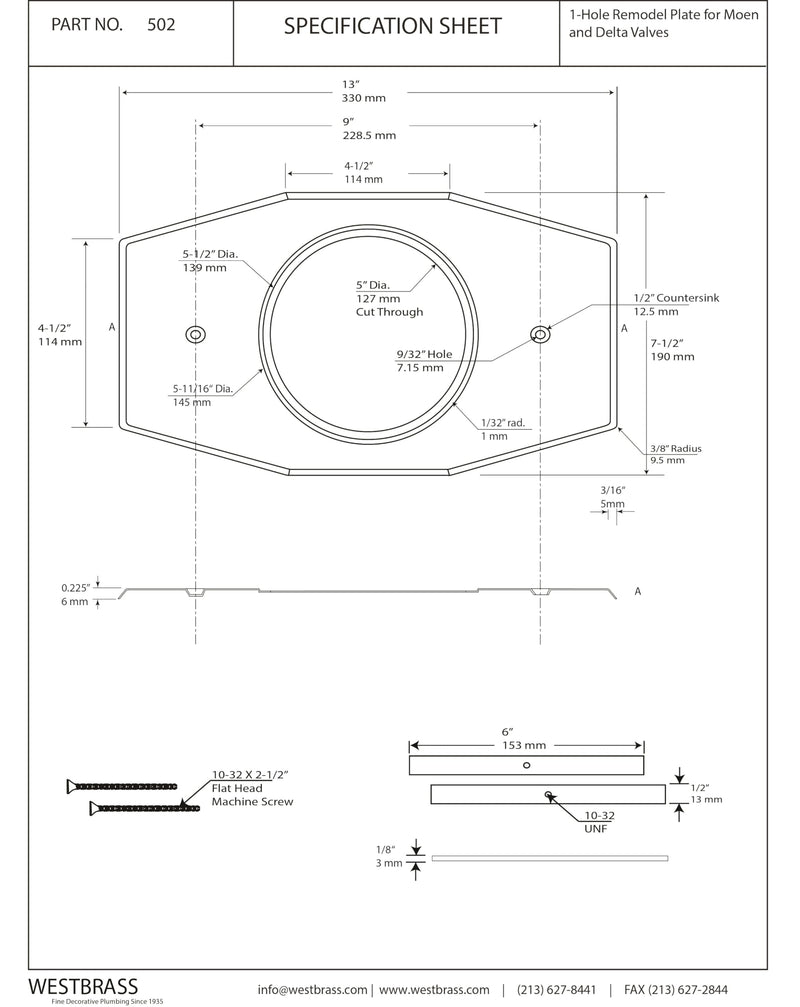Westbrass A502-26 One-Hole Remodel Cover Plate for Moen and Delta Bathtub and Shower Valves, Polished Chrome