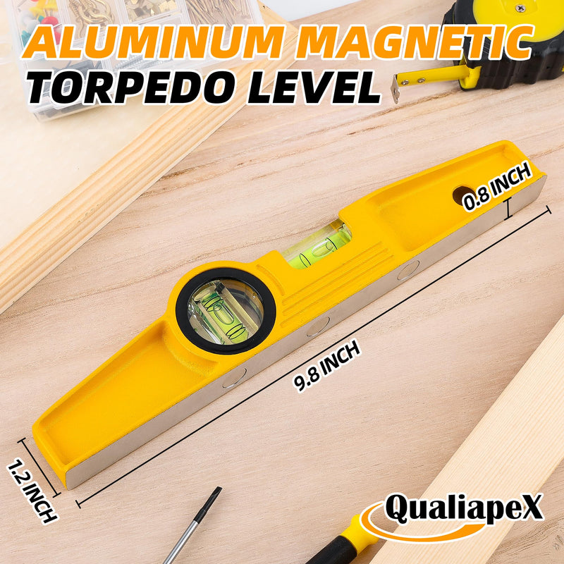 10 Inch Aluminum Die-Cast Magnetic Torpedo Level, Magnetic Professional Scaffolding Spirit Level, Torpedo Level with Rare Earth Magnet 250MM and Holster