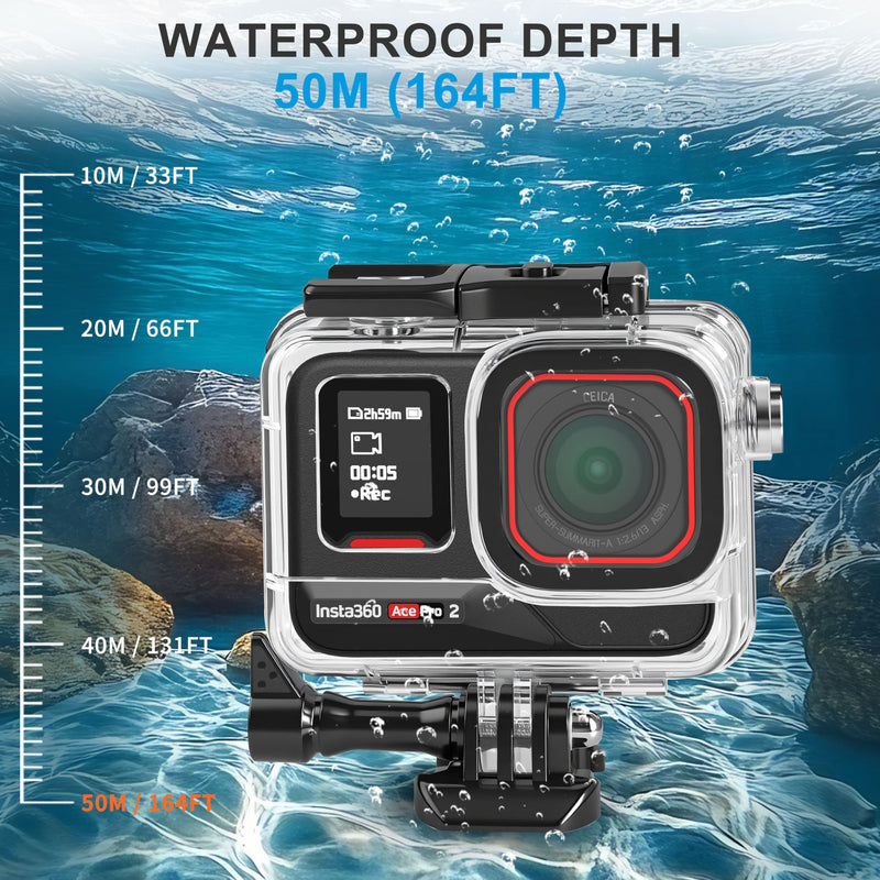 FitStill Waterproof Housing for Insta 360 Ace Pro 2/Ace Pro,50M/164FT Underwater Pressure Resistant Underwater Diving Protective Case Double Cold Shoe Design ace pro2 Accessories ace pro2&ace pro Case