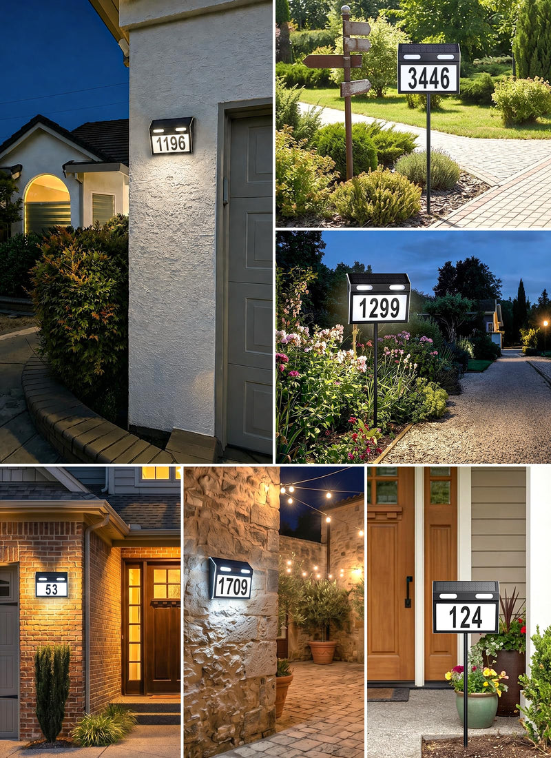 Brightown Solar House Number for Outside Address Signs - Stainless Steel Shell & Pole 3 Colors Waterproof Wall Mounted/In-Ground - Solar Powered Address Plaque for Yard Garden Home (Black) Black