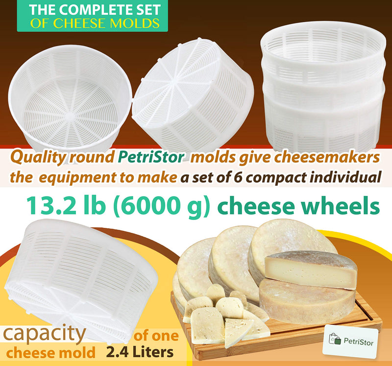 6 Pcs Soft Cheese Mold for Cheese Making 2.55QT - Cheese Making Mold - Cream Cheese Form Mold - Homemade Cheese Making Supplies - Molde Para Queso Fresco Casero - Feta Ricotta Cheese Making Basket