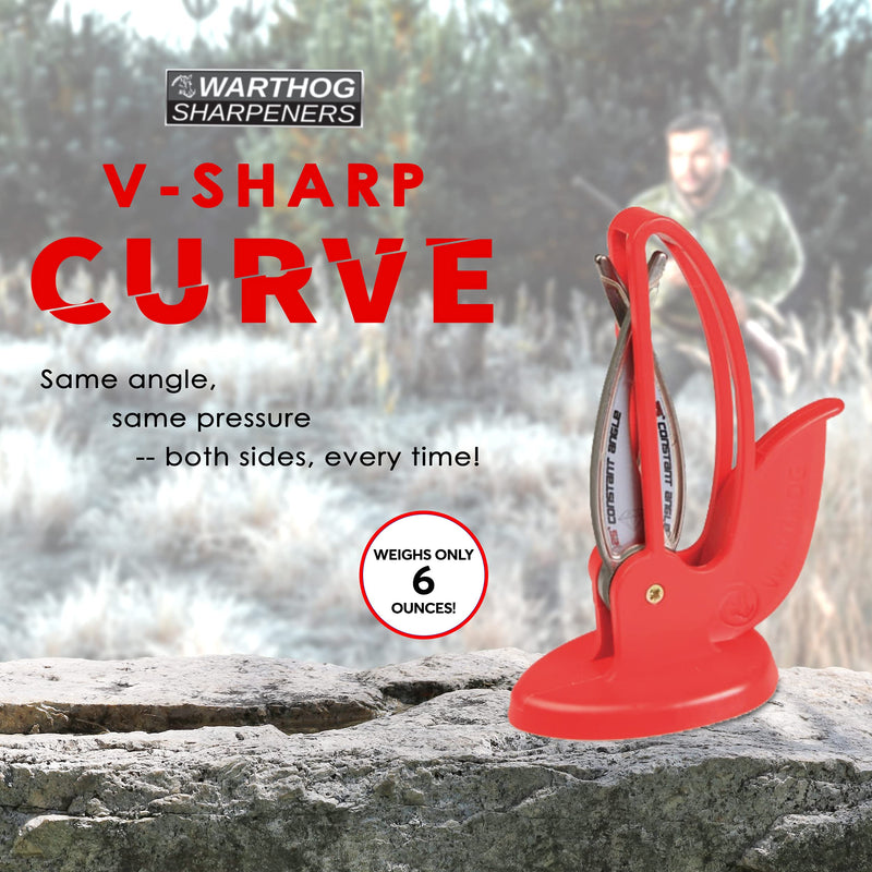 Warthog V-Sharp CURVE Professional Knife Sharpener System, 25 Degree Angle Knife Sharpener, 325 Grit Diamond Hones, Kitchen Tools, Easy to Use, Lightweight, No Adjustments, Ultra Compact, Red