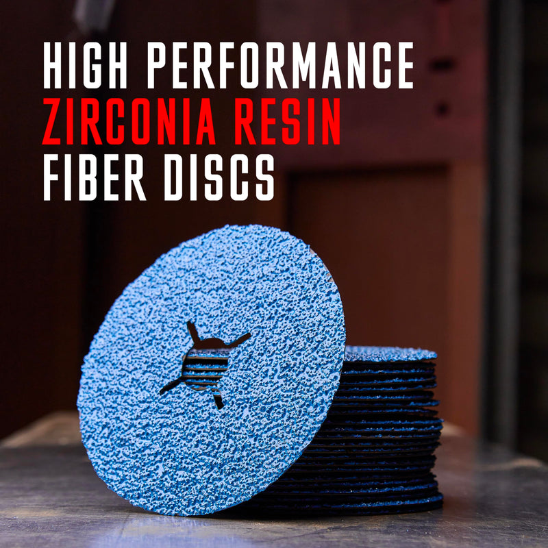 Zirconia Resin Fiber Sanding and Grinding Discs for Angle Grinder, 5” x 7/8”, 60 Grit, 25-Pack + Backing Pad + Lock Nut 60.0