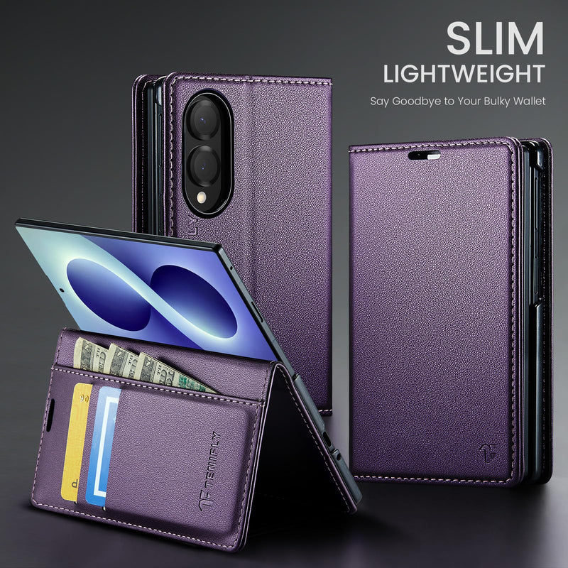 for Samsung Galaxy Z Fold 8 Case Wallet with Card Holder Purple | RFID Blocking Credit Slots, Kickstand, PU Leather, Shockproof Flip Phone Cover for Fold8 Wide, Purple for Galaxy Z Fold 8 - 7.6''