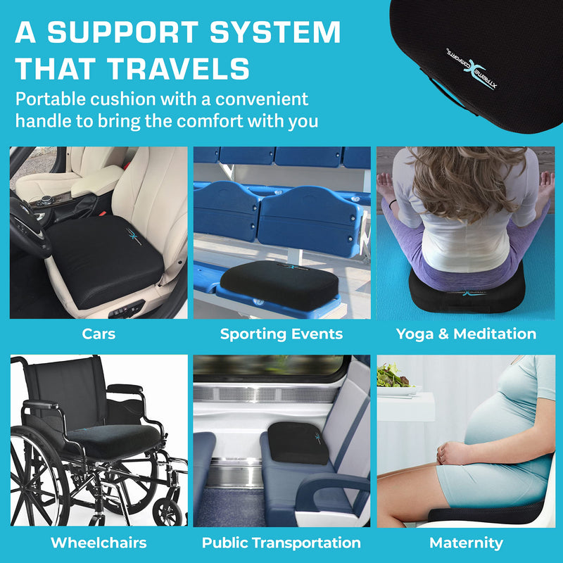 Xtreme Comforts Seat Cushions | Office Chair Cushions for Desk, Car, Wheelchair| Ergonomic Memory Foam Seat Cushion for Support & Comfort | Helps Improve Sitting Posture for Work & Body Relief (1 Pc) Classic Black