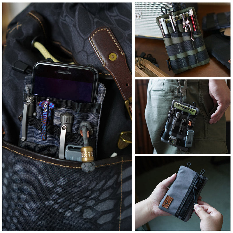 VIPERADE VE4 Tool Pouch, Nylon Pocket Organizer with 2 Pockets and 4 Small Tool Storage EDC Gears, Best Gift to Keep Organized, Hold Your Flashlight/Pocket Knife, Tactical Pen, Notebook Black Camo