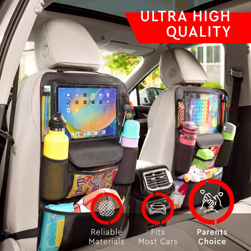 Helteko Car Seat Organizer, Ultra Version Kids Backseat Car Organizers and Storage, Waterproof Back Seat Protector Kick Mats with Tablet Holder 12" Car Accessories Interior, Black 1 Pack