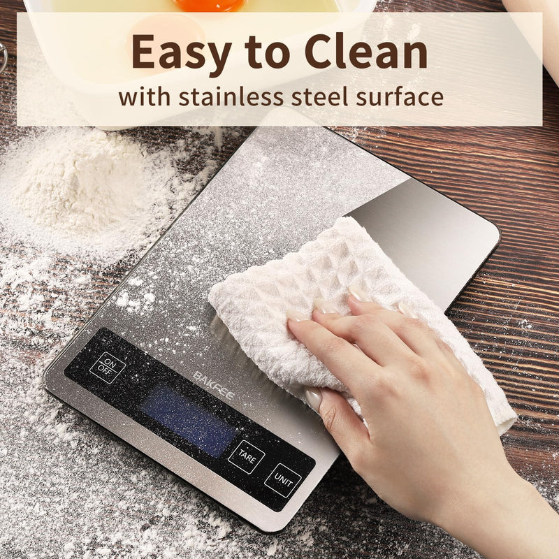 Food Scale, 33lb Digital Kitchen Scale with Stainless Steel & Tempered Glass, 1g / 0.05oz Precise Graduation, Waterproof and Sturdy Surface, for Cooking, Baking, Weight Loss, Meal Prep Non-Rechargeable