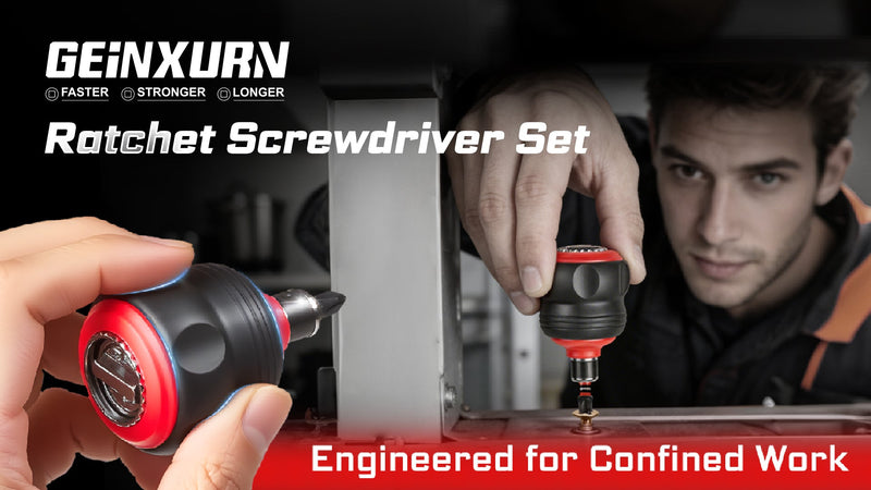 Geinxurn 33Pieces Impact Magnetic Screwdriver Set Include Stubby 2in1 Rachet Screwdriver Handle, Mini Ratchet Socket Wrench, Universal Socket,Bit Holder and Square Adapter for Repair & Outdoor Work 33pcs
