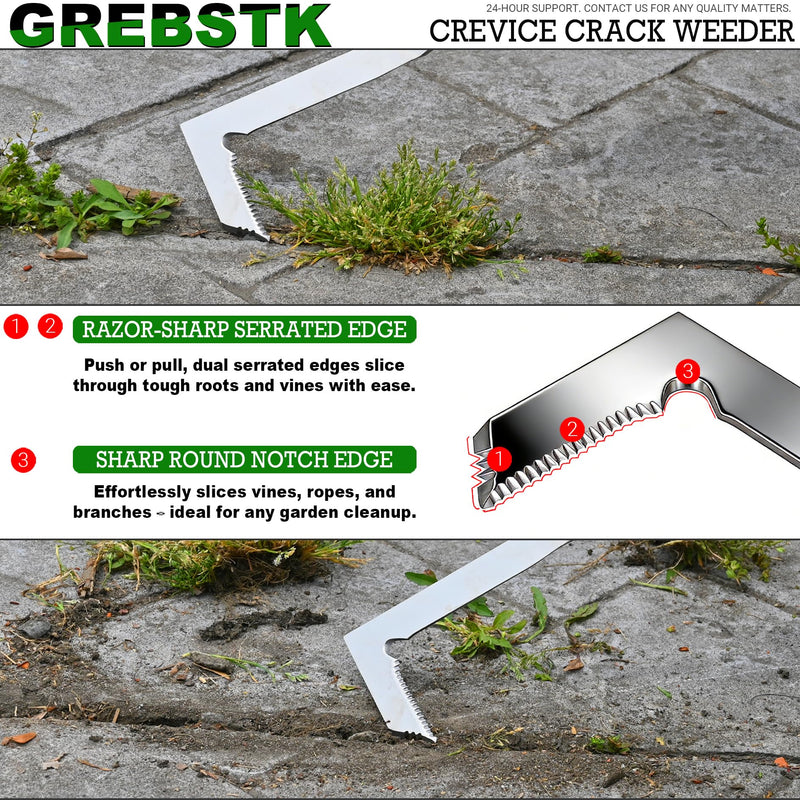 GREBSTK Crack Weeder Crevice Weeding Manual Stainless Steel Gardening Tool | L-shaped blade, razor-sharp hardened, rust-resistant, comfortable handle, 22in, for sidewalk cracks, driveway gaps, edging 22" Crack Weeder
