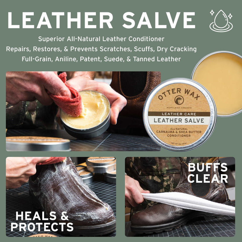 Otter Wax Leather Care Kit | 100% All-Natural Leather Care Products | Made In The USA | Includes Saddle Soap & Leather Salve | Color Safe | Ideal for Shoes, Boots, Jackets, Car Interiors