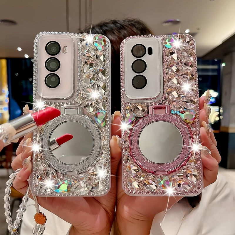 for Samsung Galaxy A37 5G Case with Sparkling Diamonds Clear | Luxury Bling Glitter Design with Magsafe Ring Kickstand and Mirror for Women