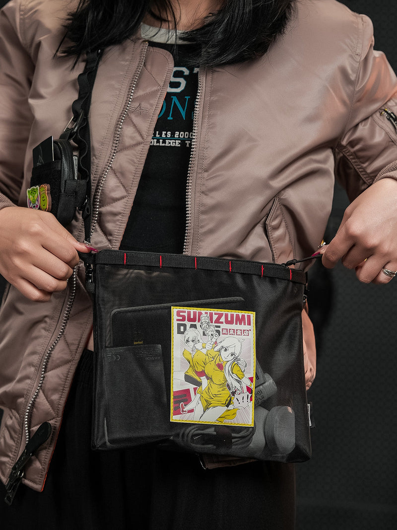 TACTICAL GEEK Storage A12 Sunizumi Shoten Collaborative EDC Organizer Pouch: Manga-Style Semi-Transparent Mesh Bag for Digital Tool Organization Black