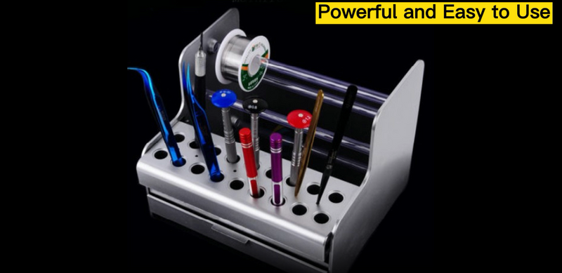 ASHATA Phone Repair Tool Holder Storage Box DIY Tools Box with Small Holes (for Screwdriver, Welding Oil, Knife) & Drawer (for Small Objects) for Mobile Phone Tablet and Others Repairing