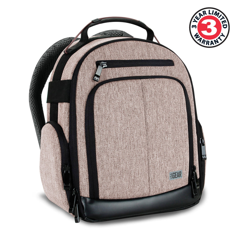 USA Gear Portable Camera Backpack for DSLR with Customizable Accessory Dividers, Weather Resistant Bottom and Comfortable Back Support - Compatible with Canon, Nikon, Sony, Fujifilm, and More (Brown) Compact Brown
