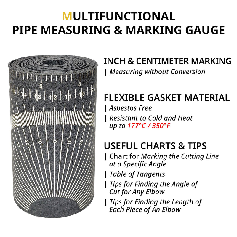 Pipe Wrap Around, 3.9" x 6' Multifunctional Pipe Measuring Tool, Flex Angle Measuring and Marking Gauge, White