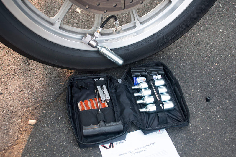 CO2 Motorcycle, ATV Flat Repair Kit Tubeless Tire Repair Kit