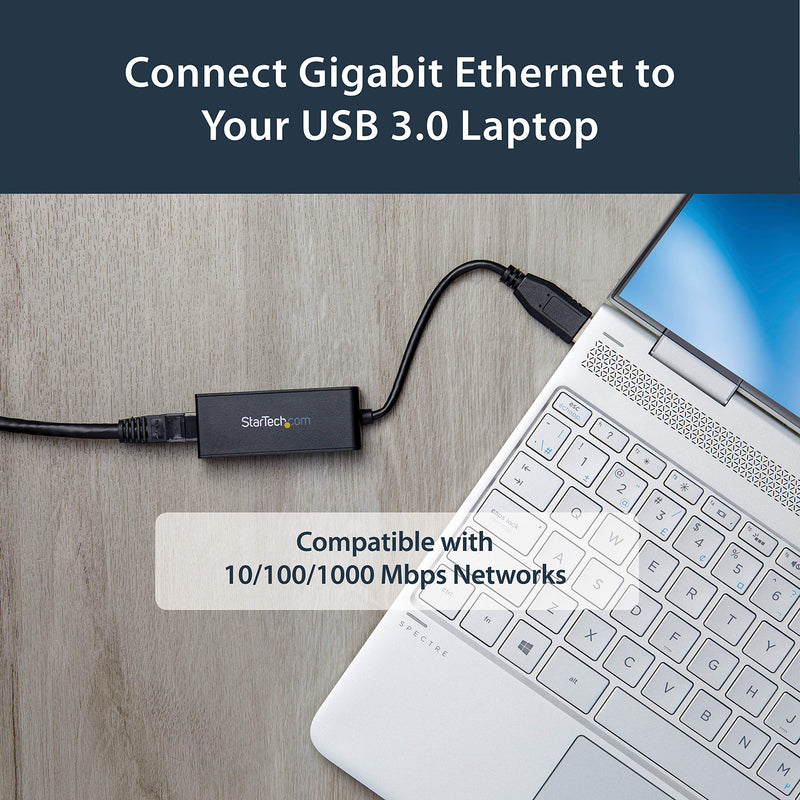 StarTech USB 3.0 to Gigabit Ethernet NIC Network Adapter - USB to RJ45 for 10/100/1000 Network USB-A 1Gbps Black