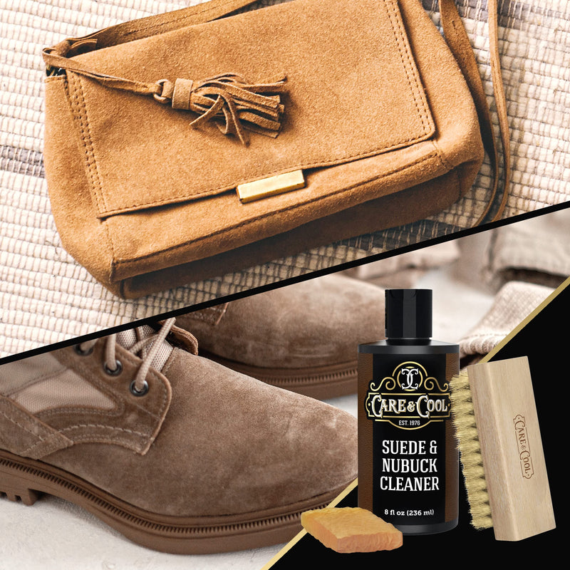 Care & Cool Suede and Nubuck Cleaner Kit (8 oz) Restores Color & Vibrancy to Shoes Clothes, and Furniture (Essential Kit)