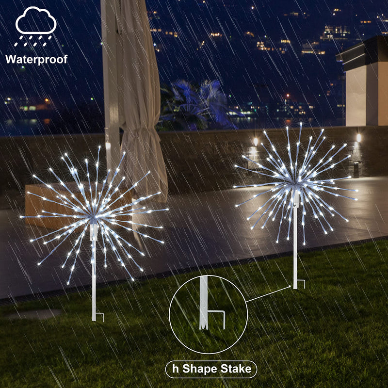 LIGHTSHARE 12'' Starburst Light 80 LED Firework Lights White Twinkle Hanging Ball Dual-use for Patio Walkway Pathway Decoration Indoor/Outdoor 12IN-White Frame