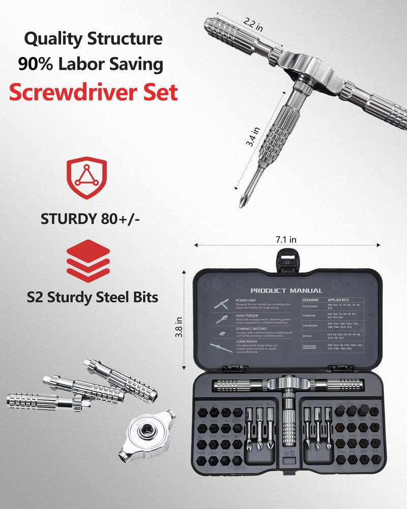 42 in 1 Ratchet Screwdriver Set, Strong Rustproof Magnetic Screwdriver Sets with Premium Storage Case, Ratcheting Screwdriver Set for Furniture Assembly and Disassembly, Glasses, Smart Phone Repair