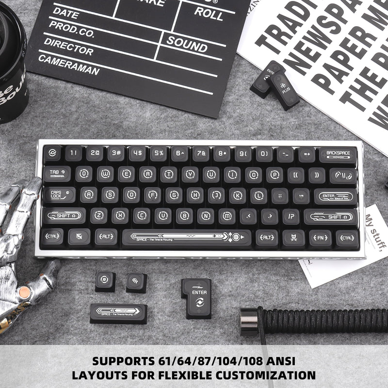 Black PBT Minimalist Style Shine Through Keycaps | Cherry Profile 5-Sided Dye-Sublimation Keycap Set 136 Keys for 60%/65%/75%/80%/100% Mechanical Keyboard Black