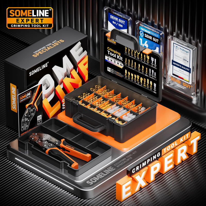 SOMELINE Spade Terminal Crimping Tool Kit AWG 24-14, 24 Types 2.8/3.9/4.8/6.3 mm Male & Female Quick Disconnect Non-Insulated Connectors - Open Barrel Crimping Tool 24 Types - A