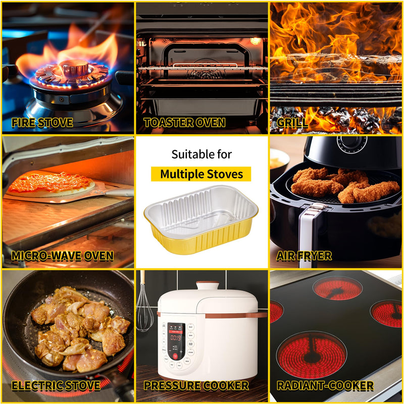 40 Pack 1.5 LB 7.2"×5"×1.8" Aluminum Foil Pans with Lids Heavy Duty, 24 Ounce Foil Food Containers with Lid, Disposable Tin Foil Pans with Lids for Baking, Meal Prep, Freezer, Heating and Takeout 7.2"×5"×1.8"(40 pcs + 40 lids)