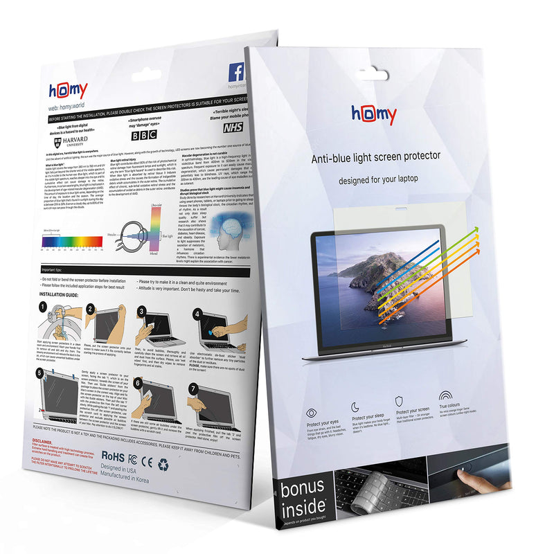 Homy Compatible Screen Protector for MacBook Air 13 inch + Keyboard Cover Ultra-Thin TPU + Anti-Spy Webcam Sliding Cover. Blue Blue 2018 or Later/Eyes Protection