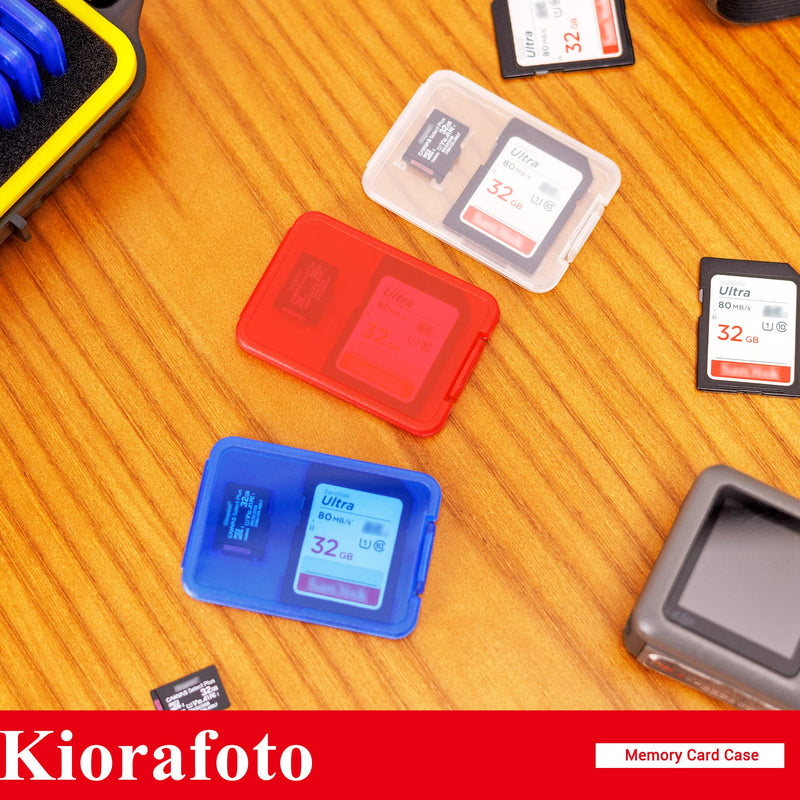 Kiorafoto Memory Card Case with 24 Pack Clear Plastic Memory Card Holders for 24 SD SDXC SDHC & 24 TF Cards,Water-Resistant Anti-Shock SD MicroSD Card Carrying Organizer Storage Protector with Labels for 24 SD + 24 Micro SD（With Box）