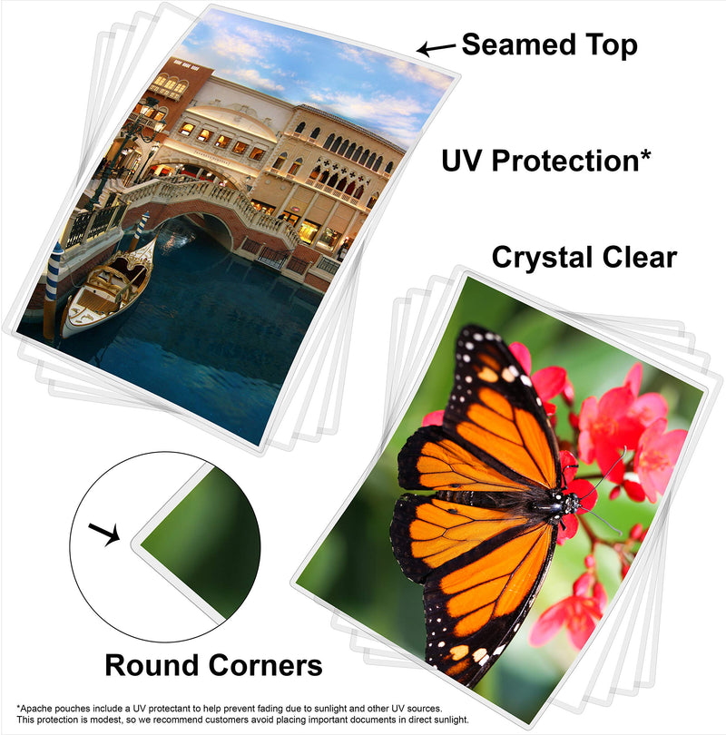 Apache Letter Size Laminating Pouches, 13 Mil, 5 Pack, 9x11.5" | Seals In 10mil Laminator, Holds 8.5x11 Inch Projects, Thermal Laminating Sheets, Clear, Round Corners, Elite Specialty Line