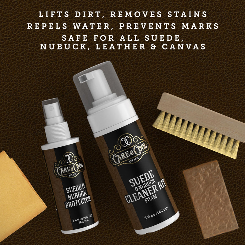 Care & Cool Ultimate Suede & Nubuck Care Kit: Helps Clean, Restore & Protect Against Water & Stains. The Complete 6-Piece System to Keep Your Favorite Shoes, Boots, Bags & Jackets Looking Fresh.