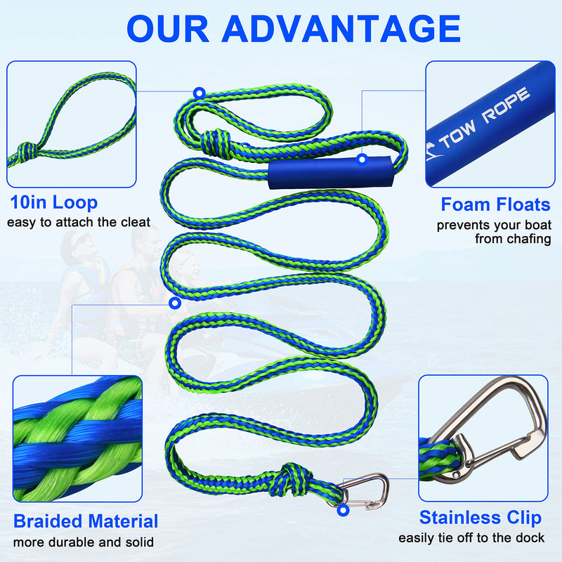 Docking Lines Rope Mooring Bungee - PWC Dock Rope 7FT 10FT 14FT with Foam Float for Personal Watercraft Kayak, Jet Ski, SeaDoo, Boat, Pontoon Bungee Docking Line Rope 0.39in 10ft 1pack