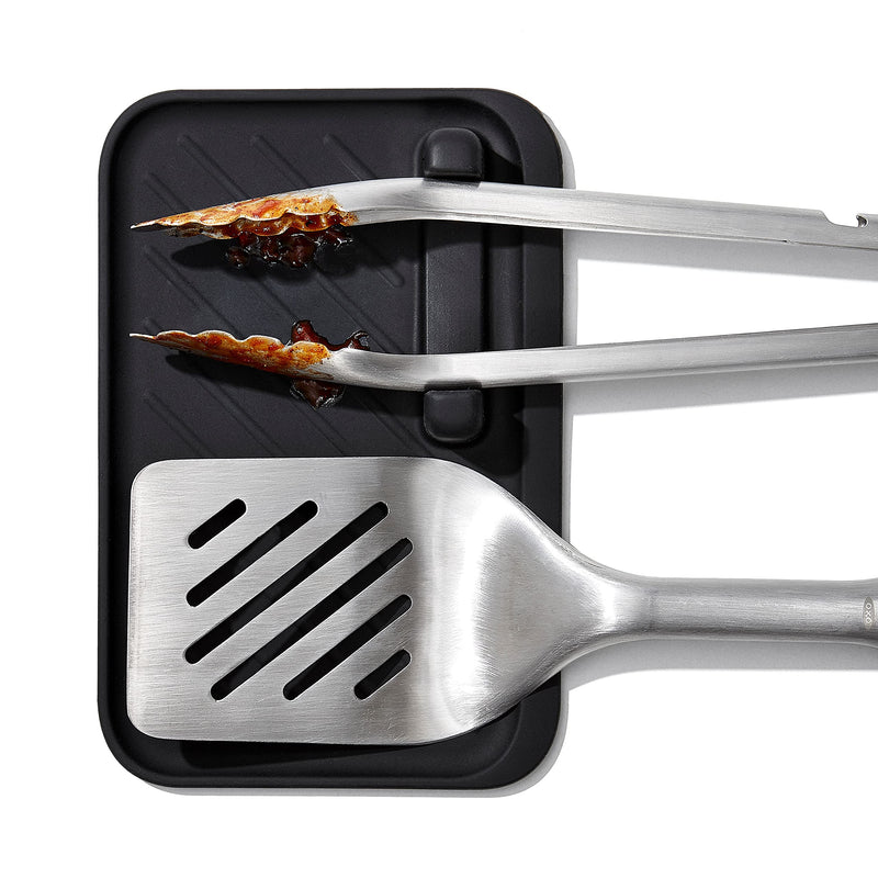 OXO Good Grips Grilling Tools, 3pc Set-Tongs, Turner Rest, Black 3pc Set - Tongs, Turner and Tool Rest