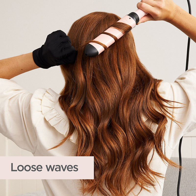 BaByliss Curl and Wave Trio Styler, Multi-Styler, Hair Waver and Hair Curler, Beachy Waves, Loose Waves, 3 in 1 Curling Wand, Pink, 2750U Single