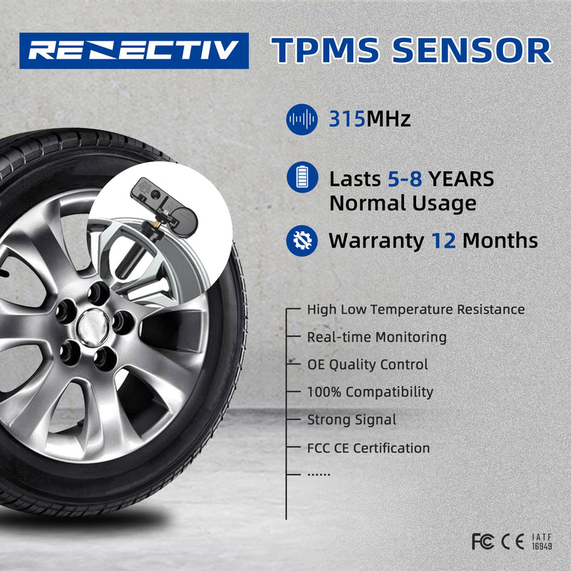 TPMS Sensor 4-Pack GM,315Mhz Tire Pressure Monitor Sensors Compatible with GM Chevy Buick GMC Pontiac Hummer Saturn Replace OE#13581558 13586335 13598771 13598772 13586335 four pieces sensors