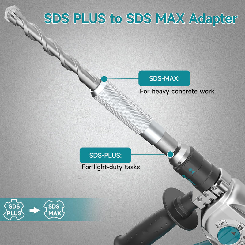 Upgraded SDS Plus to SDS Max Hammer Drill Adapter with SDS Plus Extension Heavy Duty Steel Lock Ring Compact Balanced Design for Rotary Hammers Upgraded